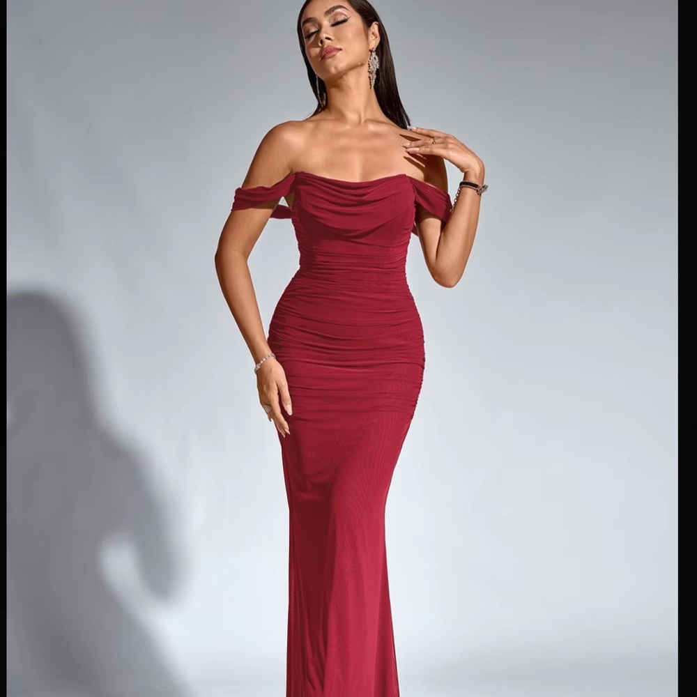 Elegant Off-Shoulder Burgundy Dress